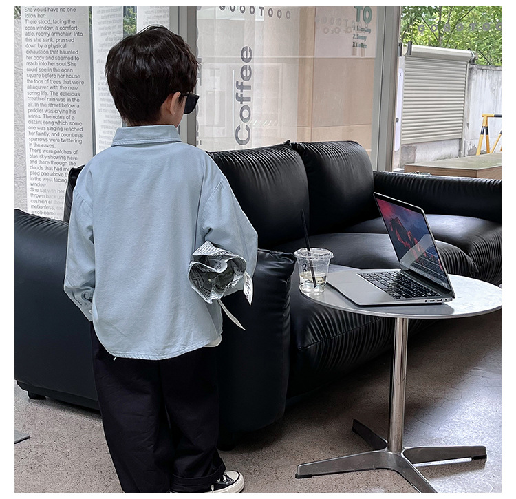 Детская рубашка 2023 kid fall fall, новая корейская версия детской блузки цвета бриолин, вышитая вышивка для мальчиков с лацканами pic 21
