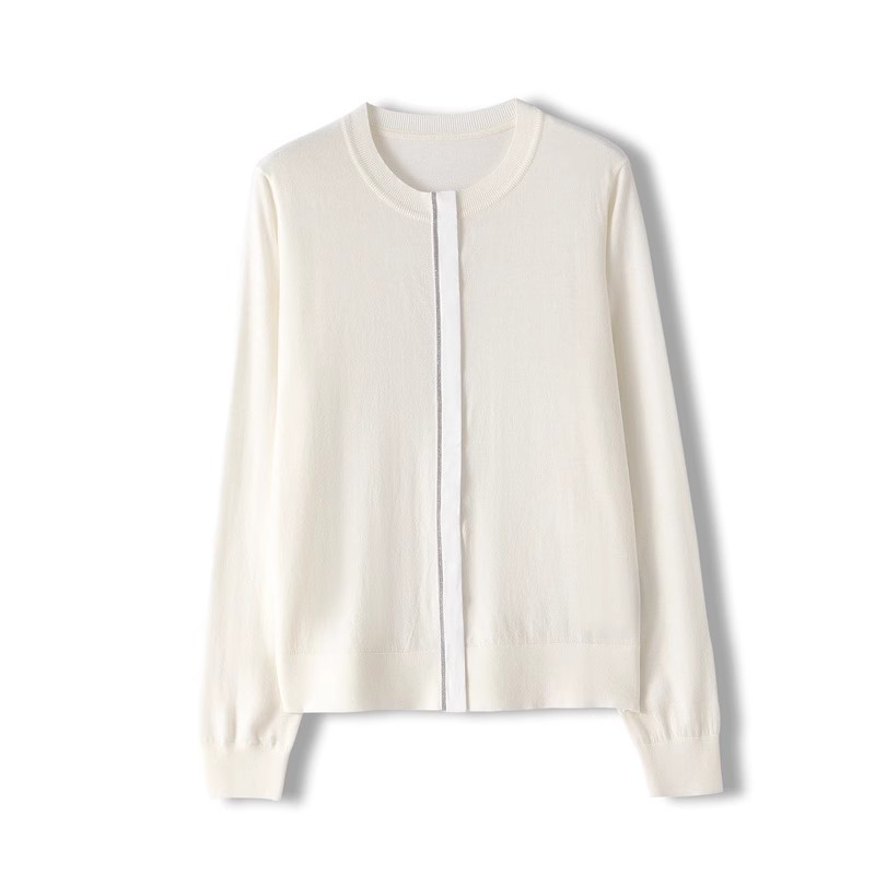 【 Fine-spun Wool 】 Beaded chain simple and intellectual patchwork long-sleeved thin wool knitted cardigan 24 early Autumn new style pic 5