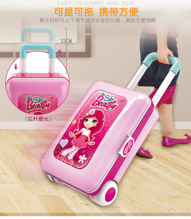 儿童益智仿真女孩过家家拉杆旅行箱系列厨房化妆工具收纳箱详情5