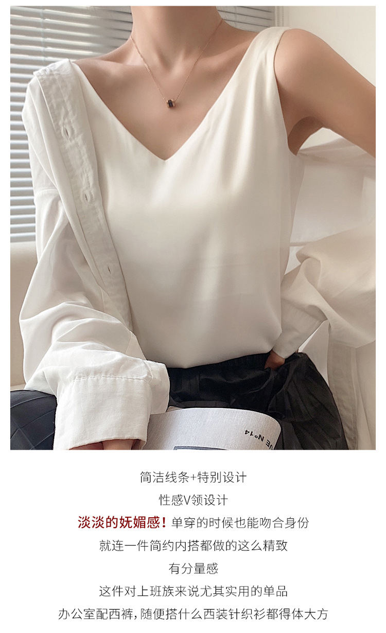 Chaleco halter mujer verano cuello V traje interior y exterior chaleco de seda polainas blancas satén morera seda halter mujer pic 5