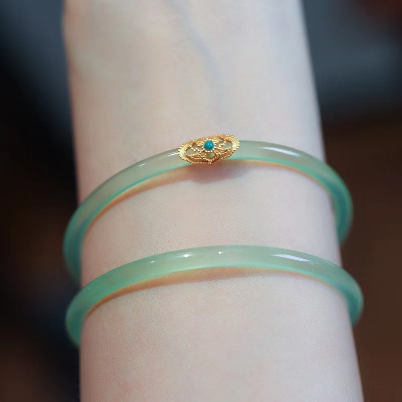 Apple Green Jingle Bracelet - Turquoise Ruyi Style, a pair of Sky Blue one-step one-sound bracelets for girls, distribution and consignment pic 7