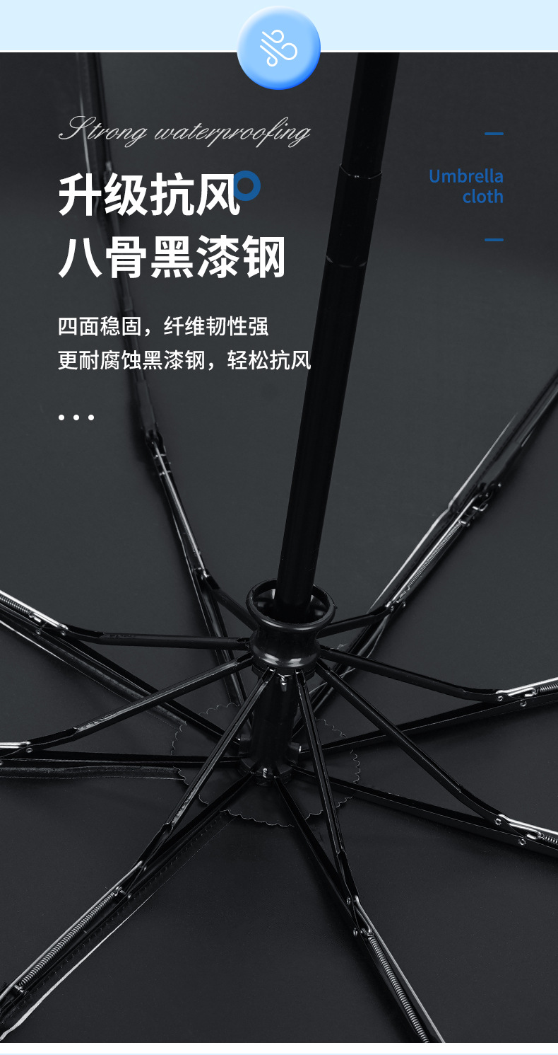 Fully automatic cartoon umbrella, black rubber sun protection and sunshade umbrella, three-fold sun umbrella, UV protection, all-weather folding umbrella pic 8