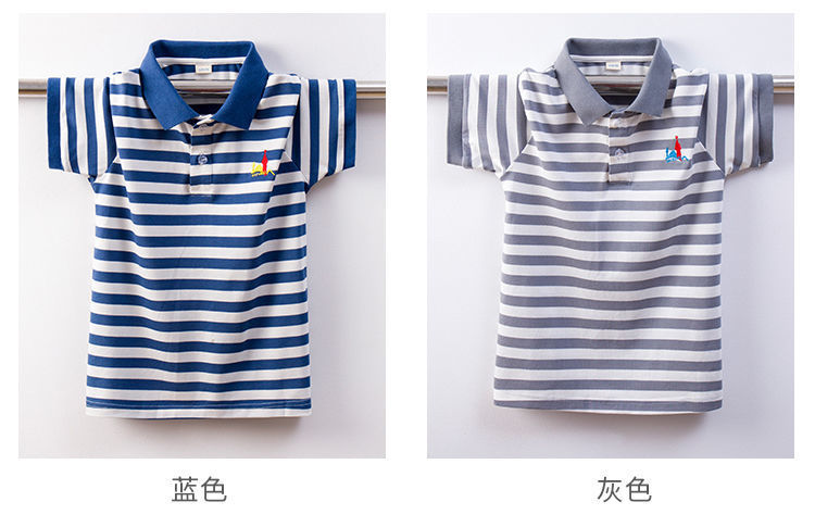 夏季男童短袖T恤新疆棉儿童短袖t恤衫中大童条纹翻领polo衫上衣详情5