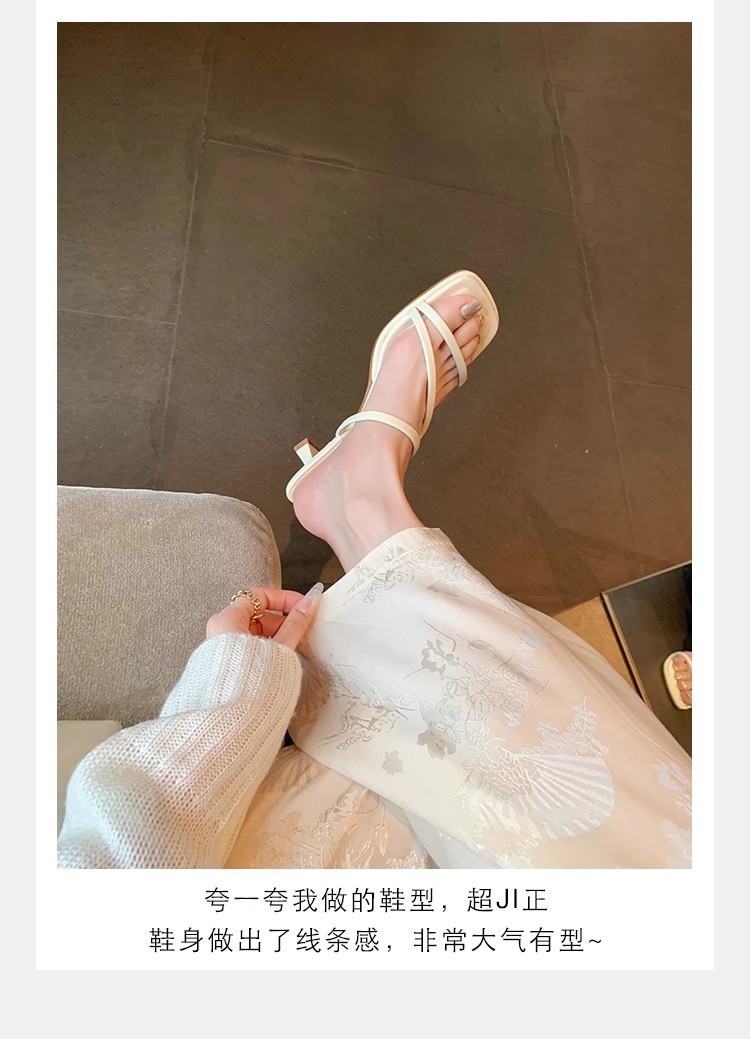 羊皮版法式细带方头显瘦高跟凉拖鞋女夏新款仙女风露趾罗马凉鞋女详情14