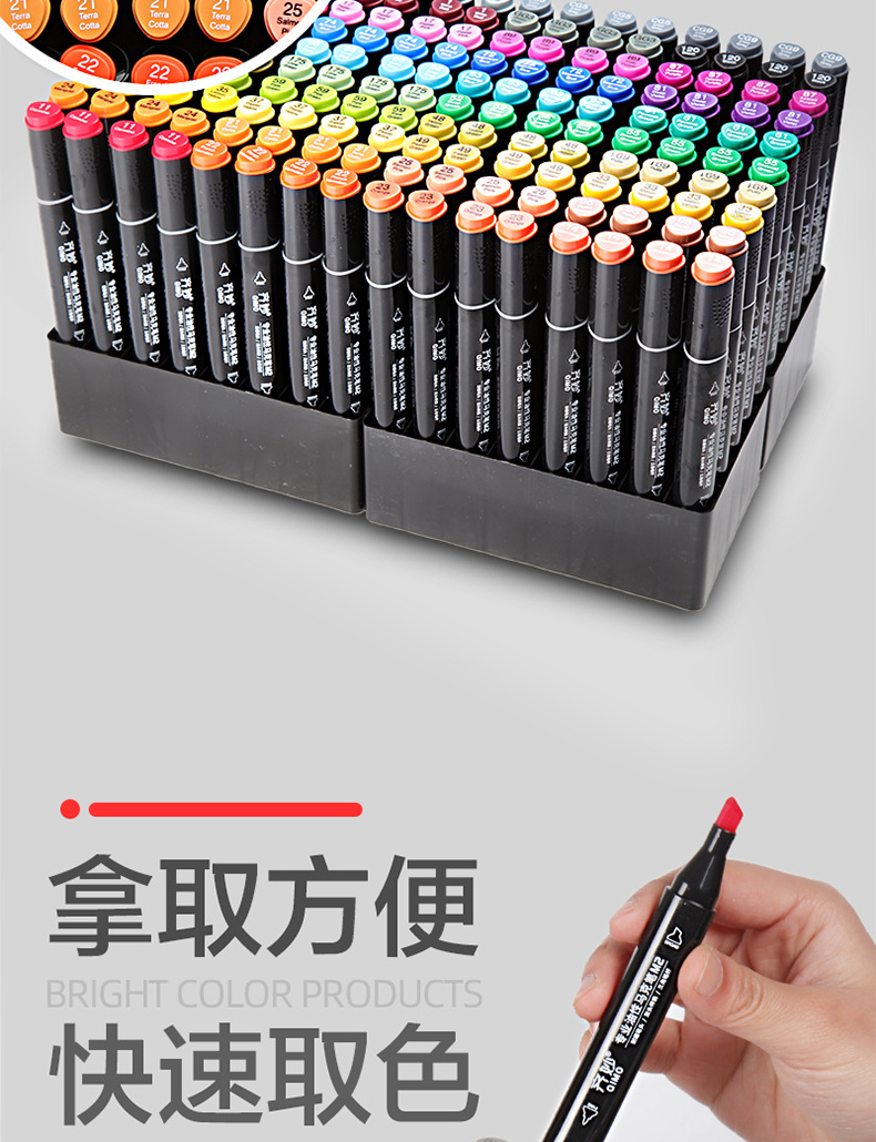 厂家直销马克笔套装三角杆酒精油性儿童绘画笔48色学生双头马克笔详情16