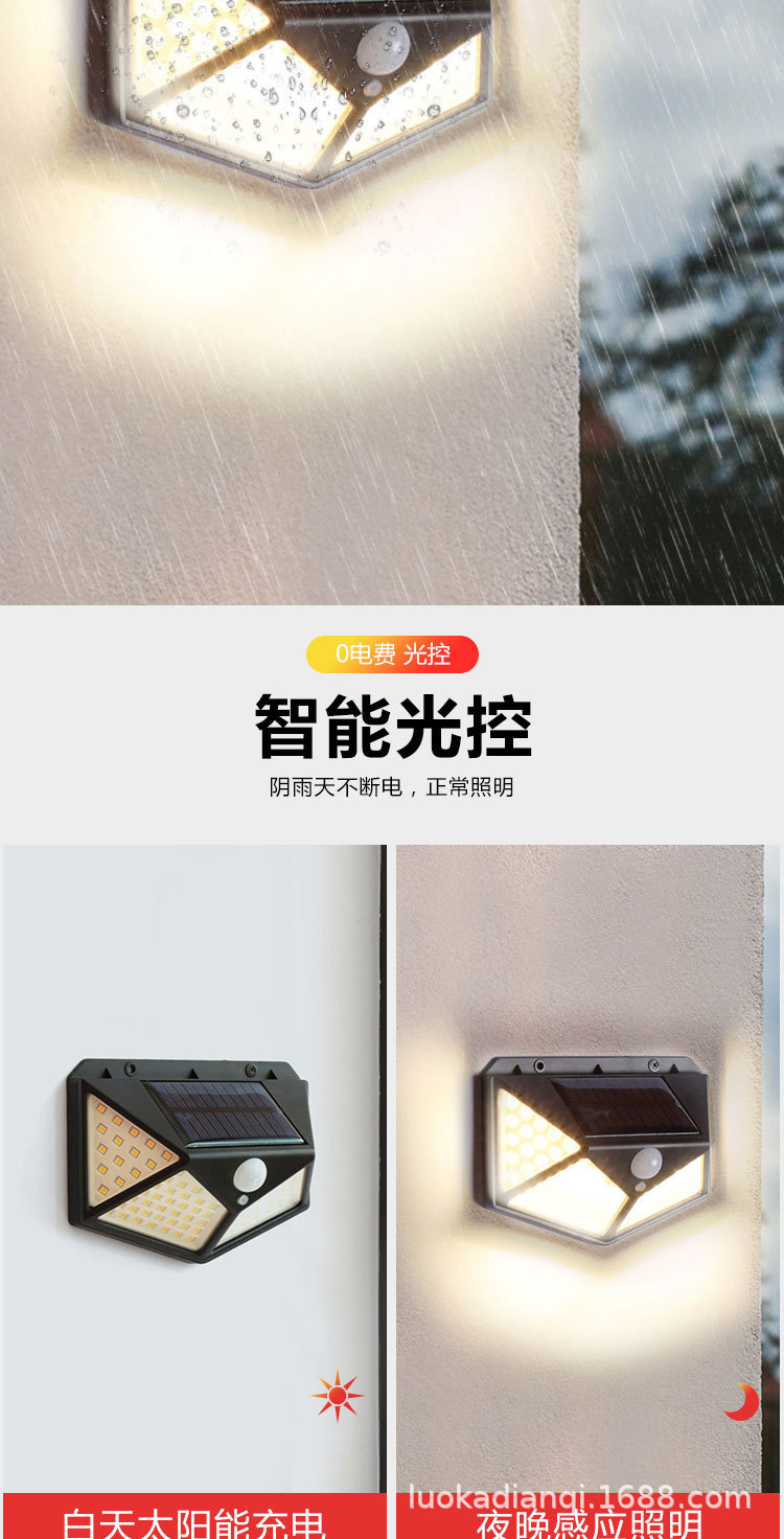 太阳能灯户外庭院感应路灯四面100LED充电照明灯家用花园防水壁灯详情13