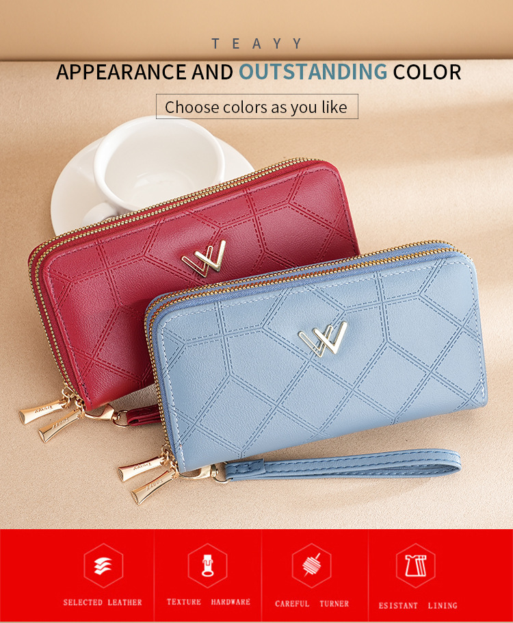 Bolso de las mujeres 2023 nuevo estilo largo bolso de las niñas linger doble cremallera de moda 100 manijas bolso bolso clip de dinero pic 1