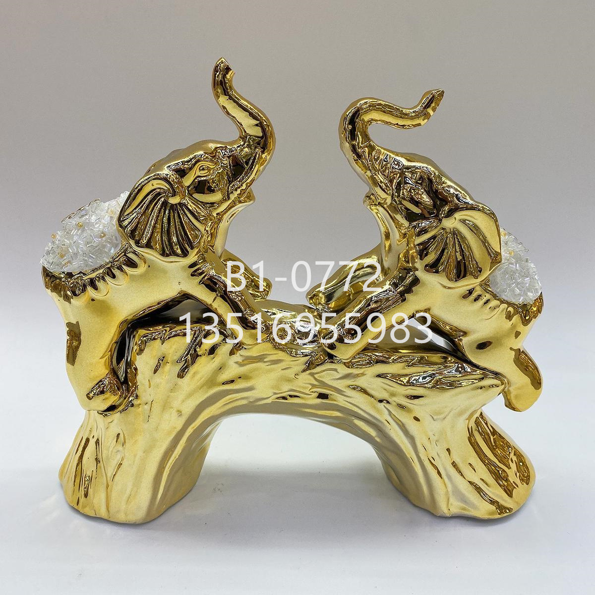 Modern light luxury ceramic elephant handicrafts decorated with gold-plated animal ornaments for the living room entrance hall vase arrangement pic 2