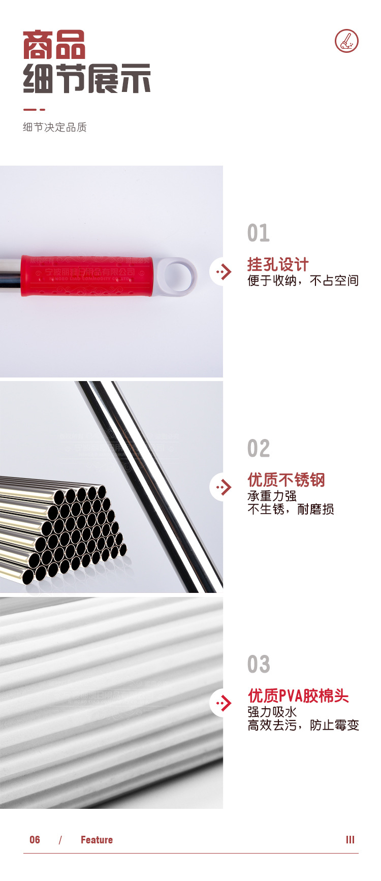 家用不锈钢滚轮式胶棉吸水海绵挤水拖把免手洗懒人拖布硬胶棉头详情19