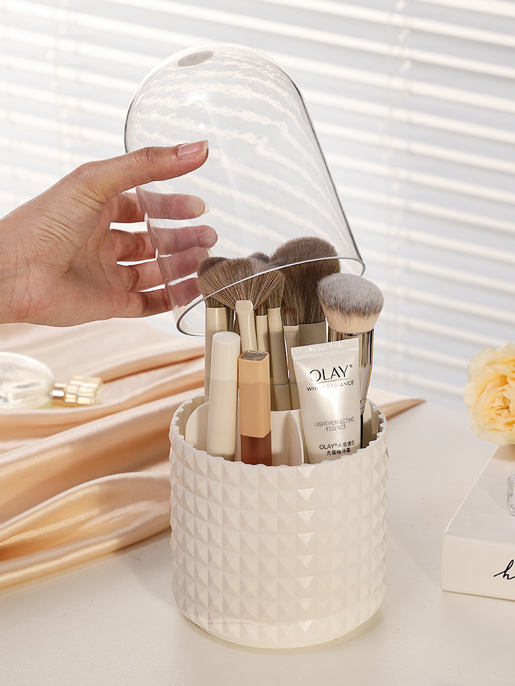 Simple and popular transparent rotating pen holder, acrylic dust-proof brush holder with cover, rotating desktop cosmetics storage box pic 9