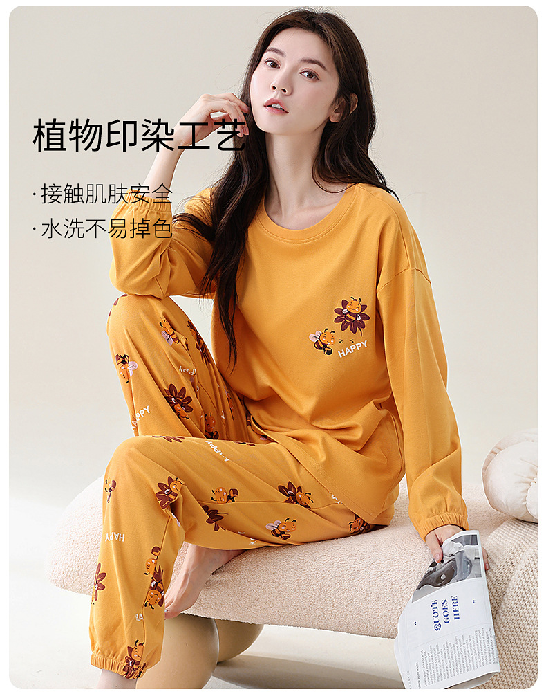 新款春秋冬季长袖长裤宽松套装100%纯棉女士睡衣空调房家居服薄款详情10