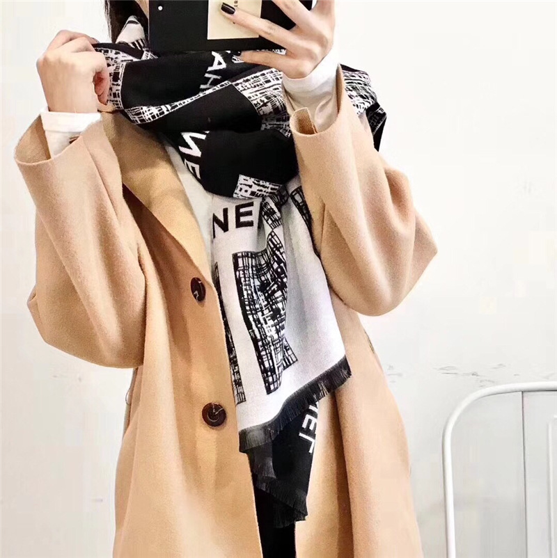 英伦格子围巾女冬季 羊绒混纺字母大披肩 千鸟格流苏潮牌羊绒围巾详情11