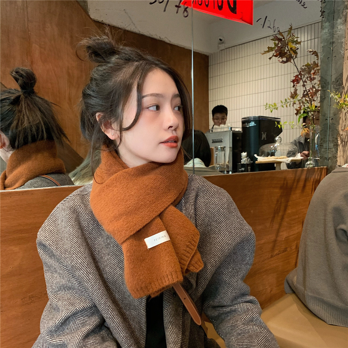 韩版ins保暖纯色围巾女秋冬季百搭时尚学生针织小围脖男新款毛线详情9