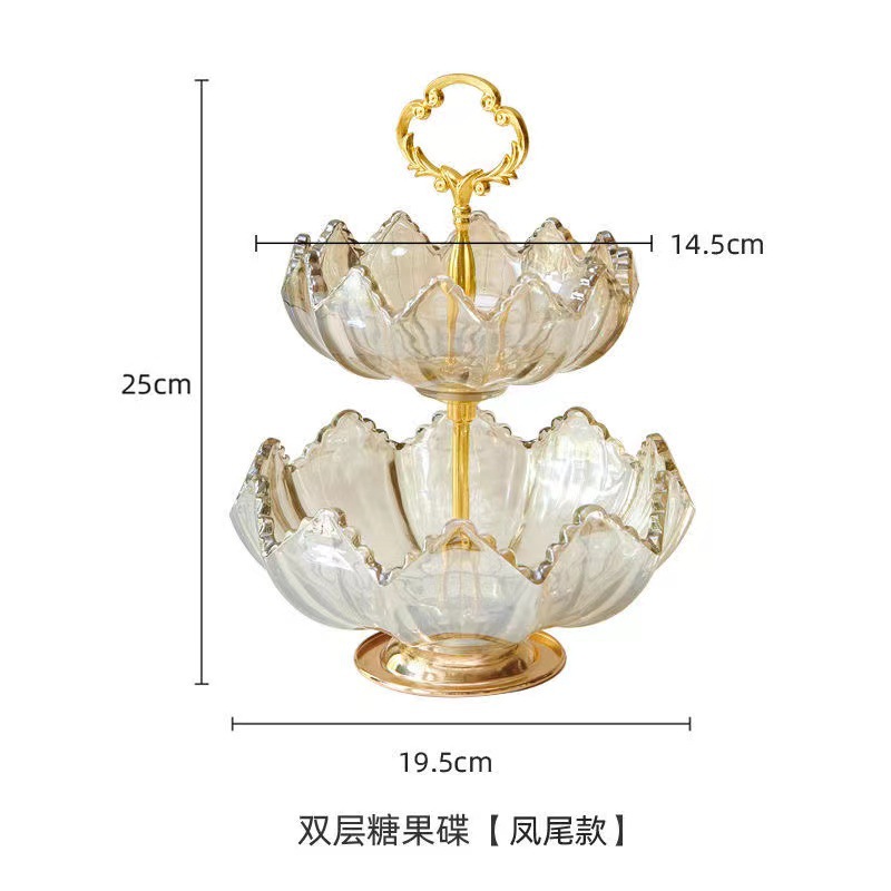 轻奢玻璃双层果盘现代创意糖果盘干果盘家用客厅茶几摆件奢华果盆详情7