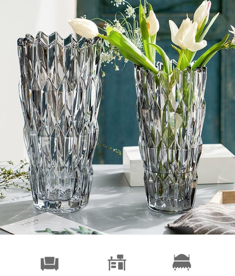 Simple thickened crystal glass vase with serrated mouth, starry sky, water-grown lily, flower arrangement, crystal glass shared vase, living room dining table, home ins decoration pic 5