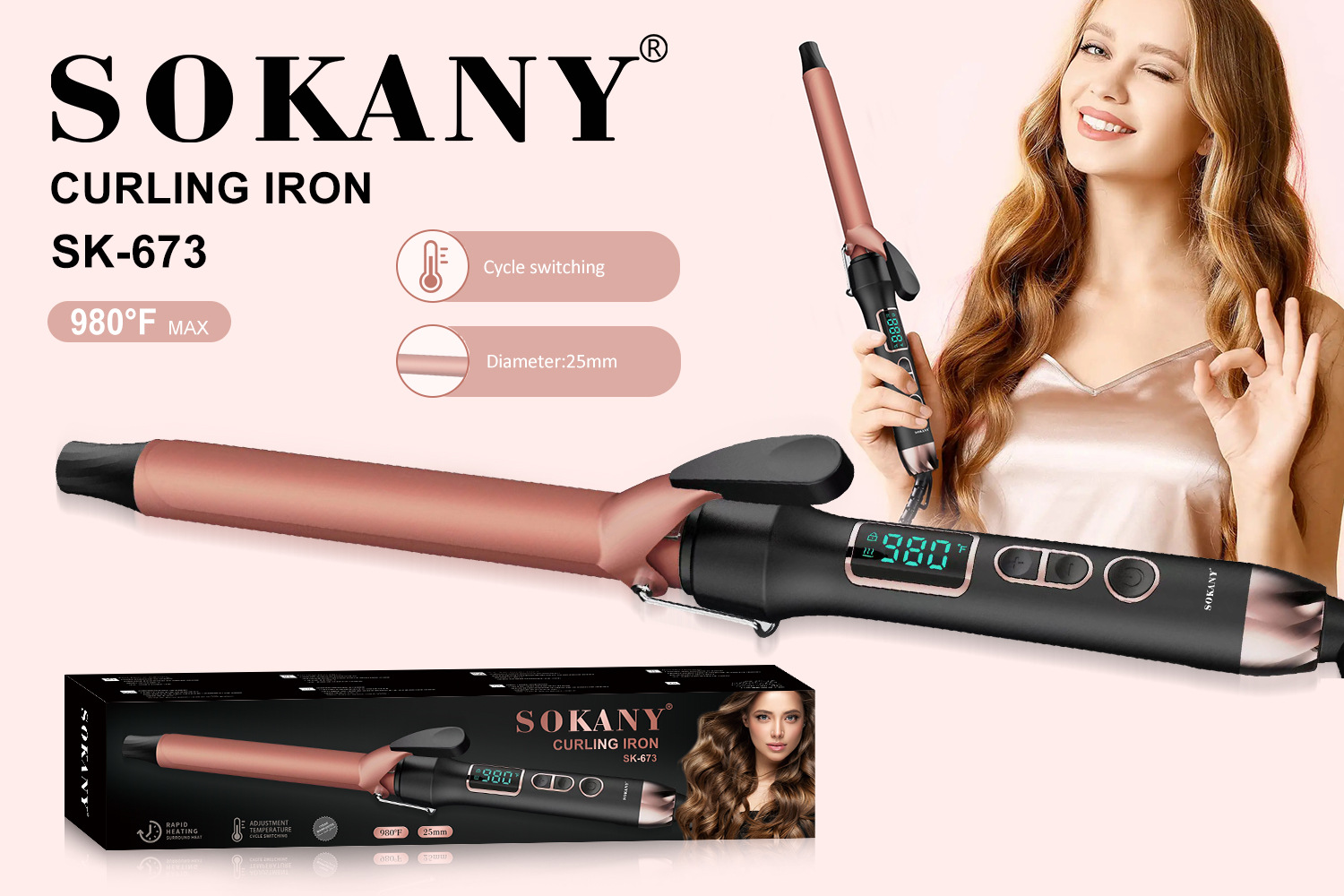 Foreign trade export SOKANY673 CURLING IRON, beauty and hair care rods, adjustable temperature hair care rods, Curling iron pic 2