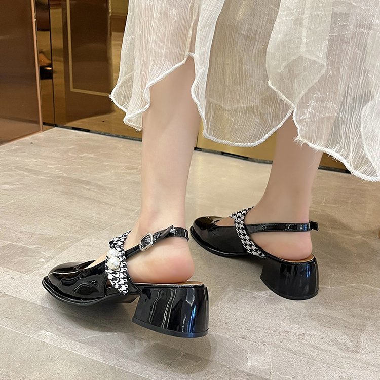 网红玛丽珍高跟女2024夏新款方头一字带后空粗跟仙女风包头凉鞋女详情10