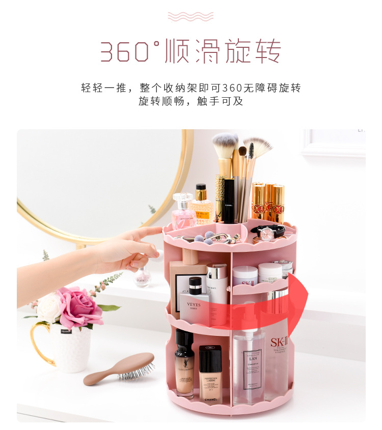 Household goods, cosmetics storage box, 360-degree rotating skin care products, round jewelry storage box, rotating storage rack pic 5