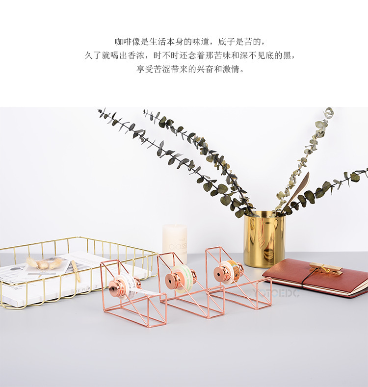 Ins-style light luxury ironwork rose gold tape cutter, manual multi-functional tape machine, student journal tape holder pic 2