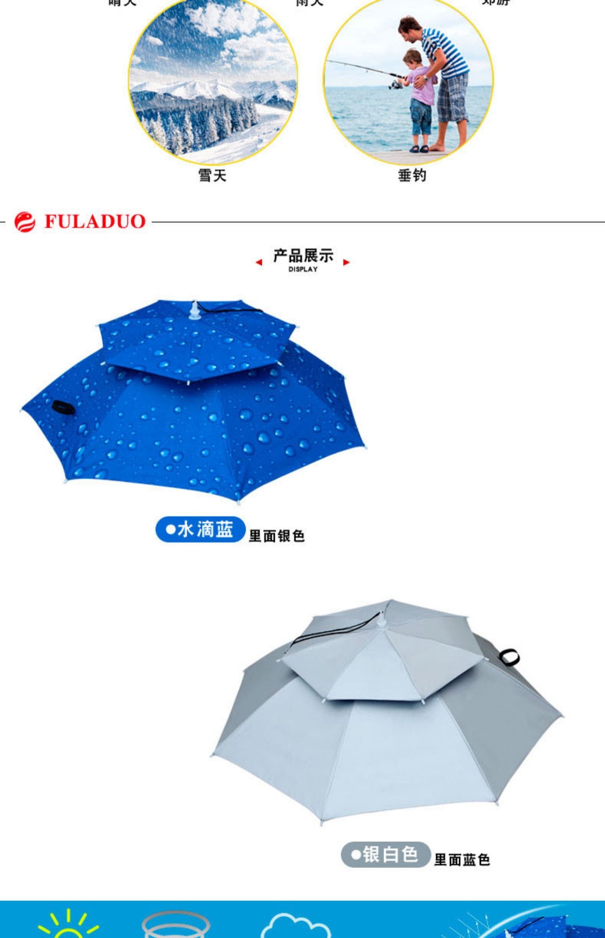 Double-layer windproof and rainproof fishing umbrella cap, head-worn umbrella, sun protection, folding overhead umbrella cap, outdoor sun protection for fishing pic 41