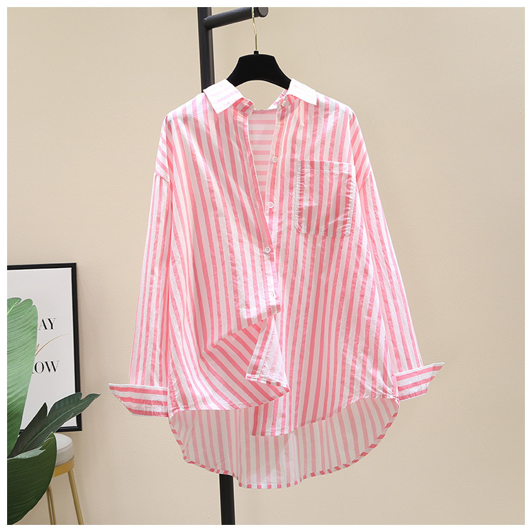2025春夏新款长袖衬衫女时尚休闲竖条纹韩版宽松衬衣女外穿详情8