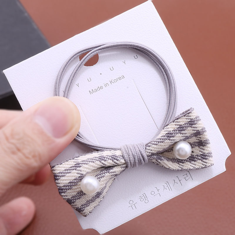 Korean-style pearl fabric checkered bow hair band leather band fresh leather band macaron fresh hair band head accessory pic 10