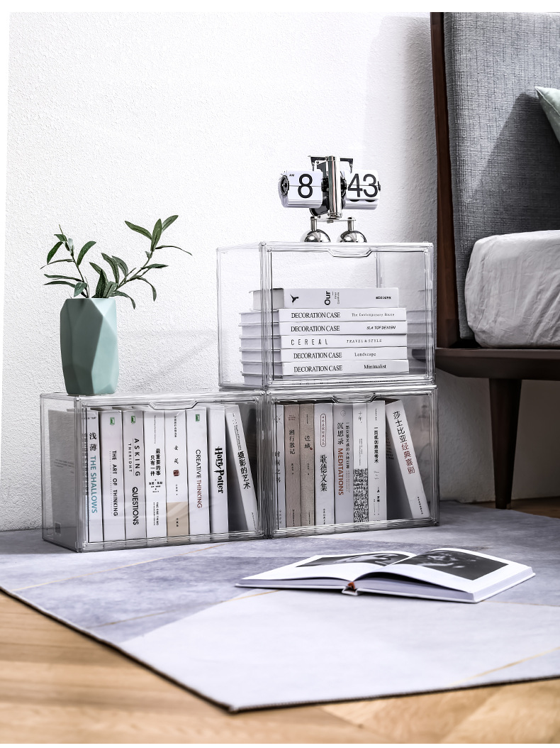 书本收纳盒大容量A4透明学生儿童绘本书桌整理箱子书架书柜储物筐详情18