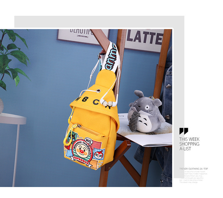 2021 new stylish ins casual Korean-style waist bag, crossbody bag, chest bag, cartoon cute crossbody canvas small bag pic 18