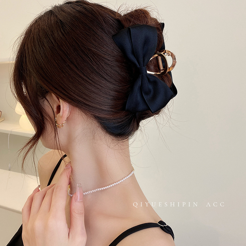 Summer new double-sided feather mesh bow clip, sequined princess on the run hair clip, black lace shark clip pic 6