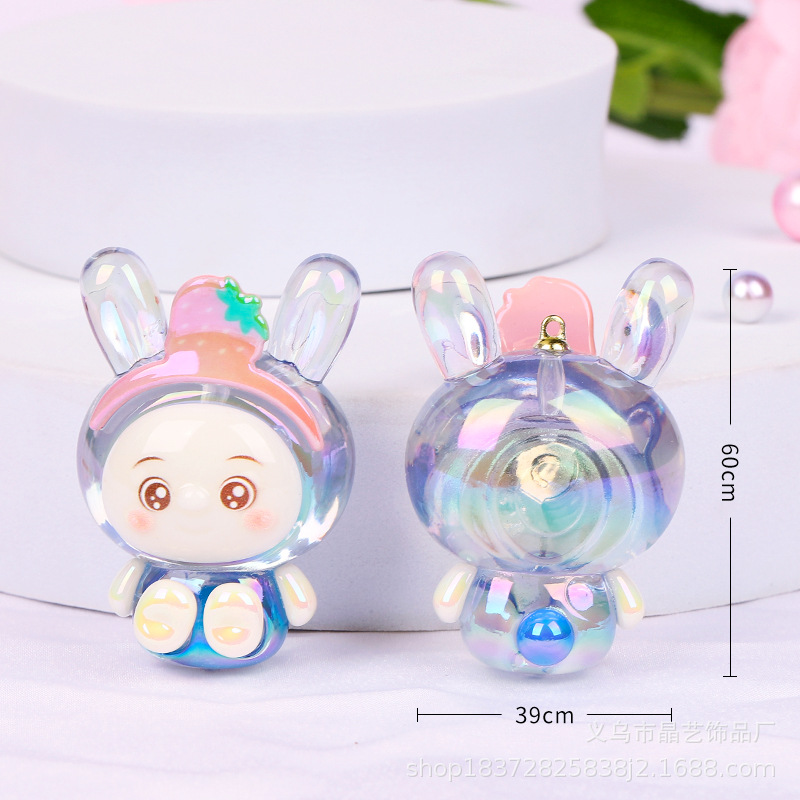Cartoon glitter and colorful rabbit doll pendant with holes, acrylic necklace, keychain, bag, mobile phone pendant accessory pic 1