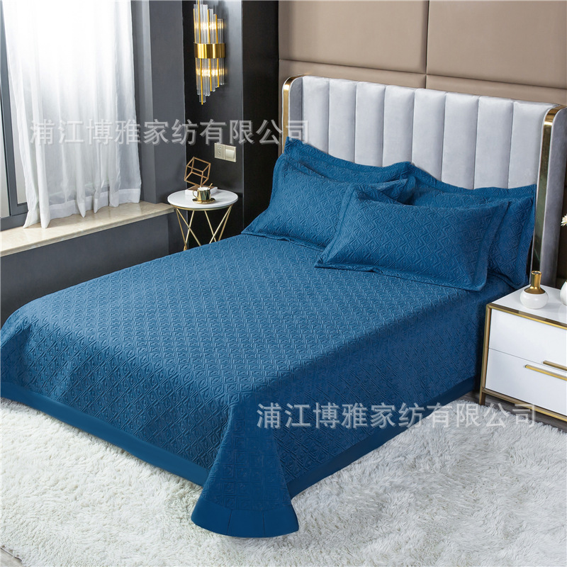Wholesale of new light luxury 60s long-staple cotton bed cover three-piece set, quilted quilt with thickened cotton interlining, pure cotton bed cover pillowcase pic 16