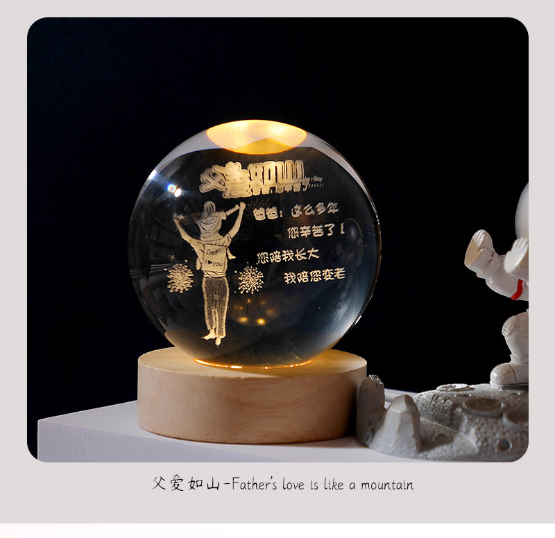 Escultura interior 3d bola de cristal pequeña luz nocturna galaxia bola de vidrio base luminosa de madera mesa de escritorio de ping-pong regalos de decoración de vacaciones pic 9