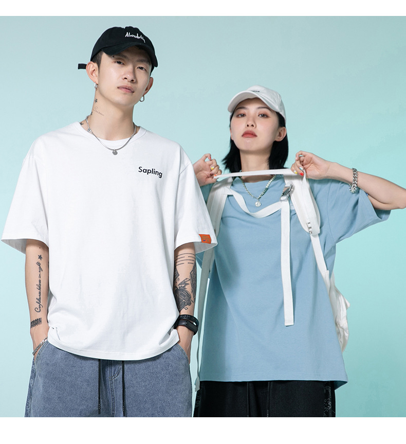 韩路日系男装 潮牌字母印花T恤男宽松百搭基础款纯棉情侣装短袖详情9
