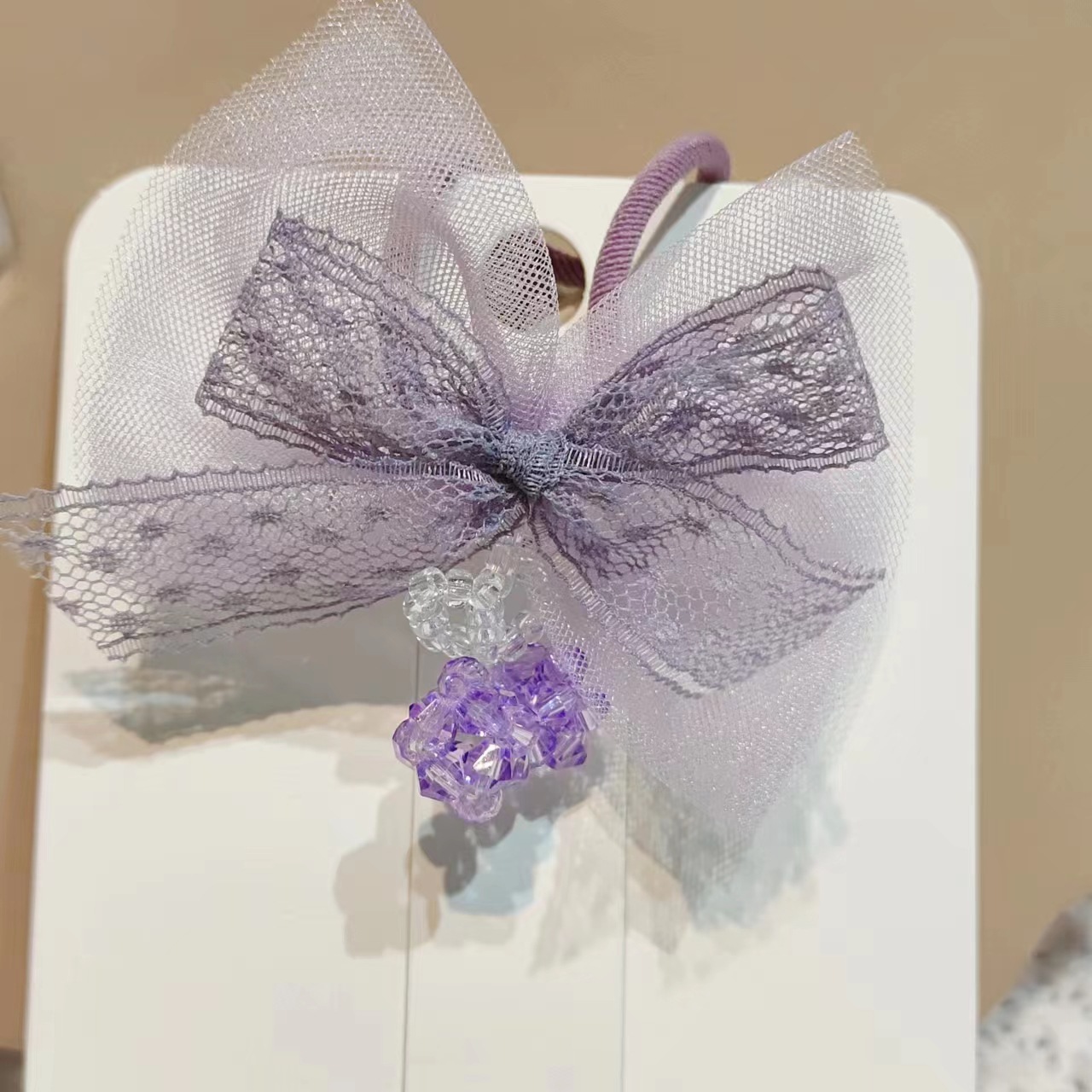 发绳LT10299新款串珠樱桃蕾丝蝴蝶结莎莎领结发饰发绳详情2