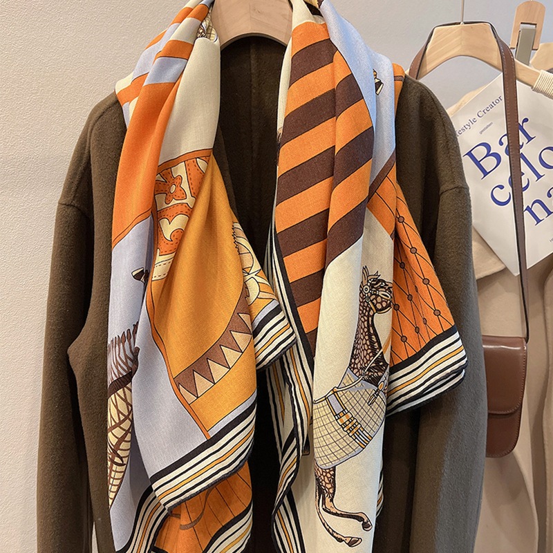 Cape, horse, wool and silk scarf for women, a light luxury silk and wool warm large square shawl for outerwear in autumn and winter pic 7