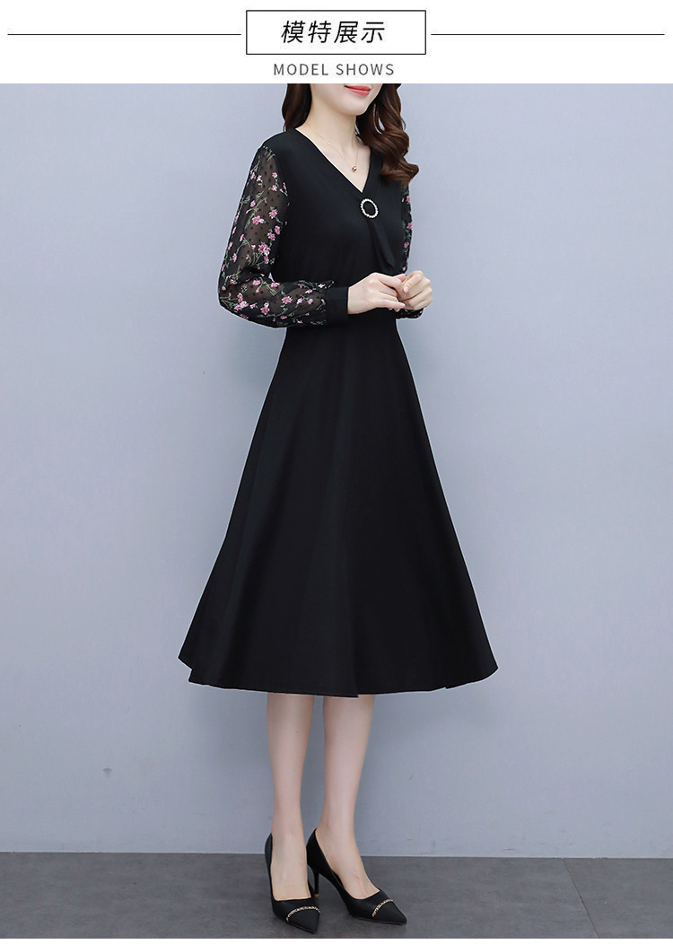 Chiffon dress for women 2022 Spring and Autumn New Style, a mid-length Korean-style waist-cinching and slimming dress with floral patchwork pic 7