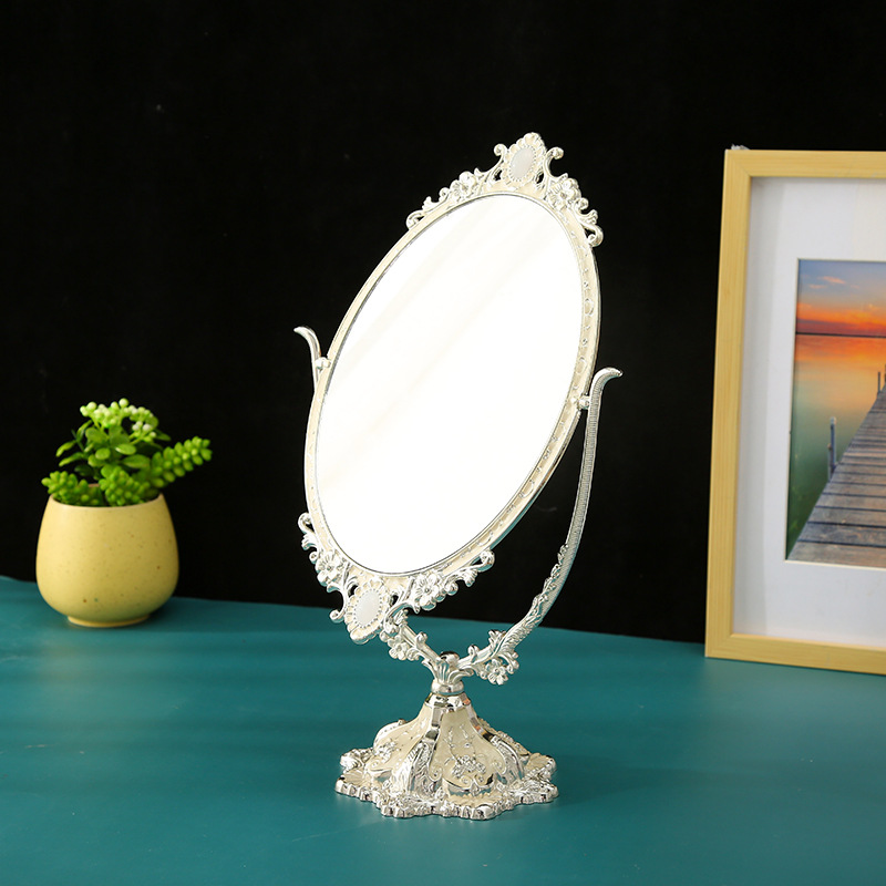 Nordic light luxury metal mirror, desktop double-sided makeup mirror, home retro princess mirror, desktop dressing mirror, beauty mirror pic 4