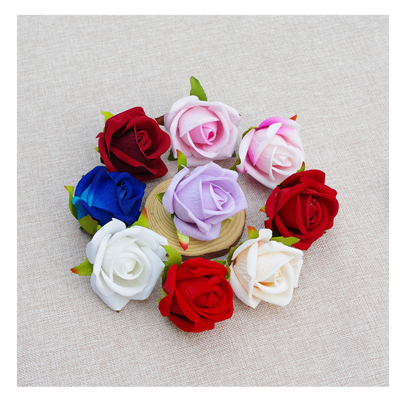 批发5cm绒布玫瑰花蕾仿真花 新娘手腕花DIY婚庆手捧蛋糕装饰花头详情22