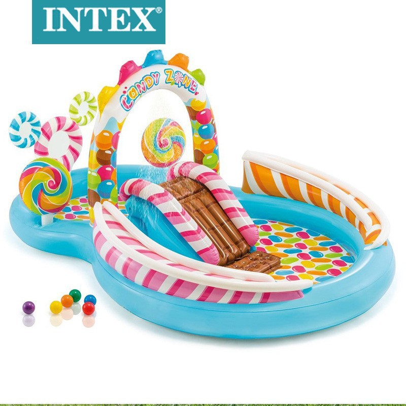INTEX夏季儿童乐园喷水池宝宝充气戏水池卡通动物滑梯水池批发详情5