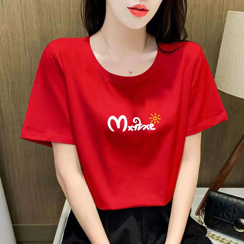 白色女士棉短袖T恤女2023新款夏季小个子体恤正肩大码印花上衣详情35