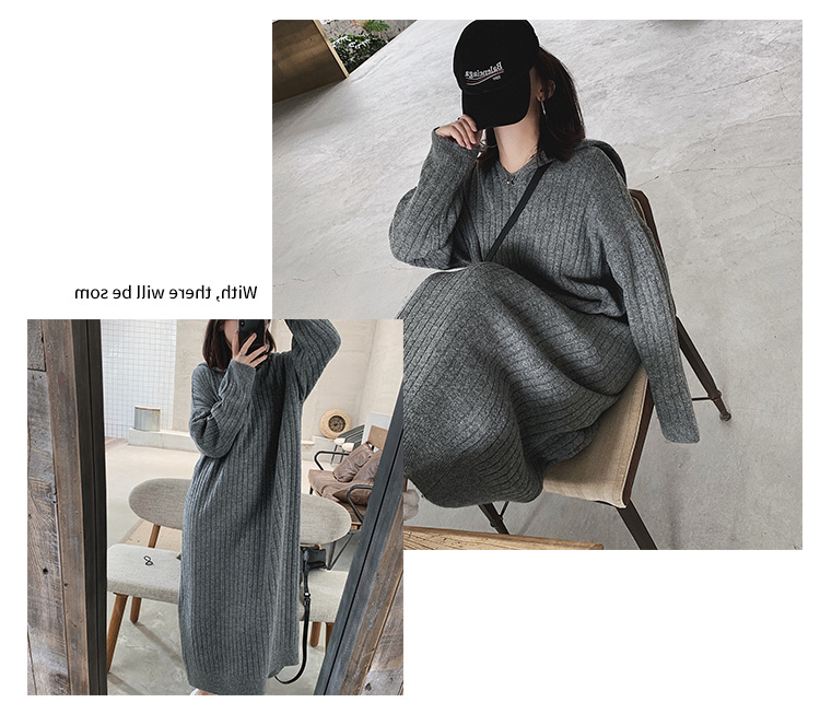 卫衣裙女秋冬连帽加厚长款毛衣裙过膝大衣内搭打底针织连衣裙宽松详情14