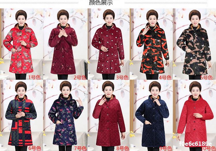 中老年女冬装棉衣妈妈装加绒保暖棉服大码老年人中长款外套花棉袄详情5