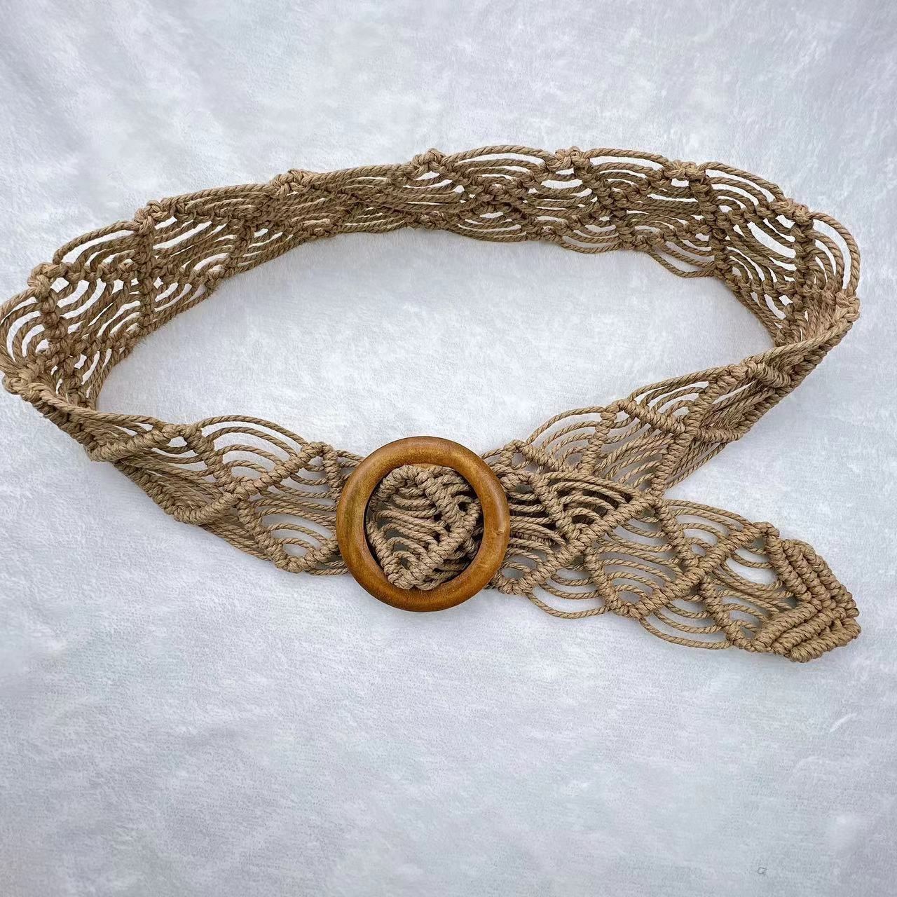 蜡绳编织复古民族风女士腰带 圆形日字扣连衣裙百搭镂空手工编织详情4