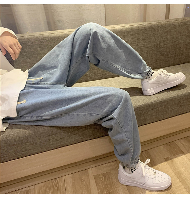 束脚牛仔裤男秋冬美式高街潮牌直筒宽松韩版潮流修身小脚九分裤子详情6