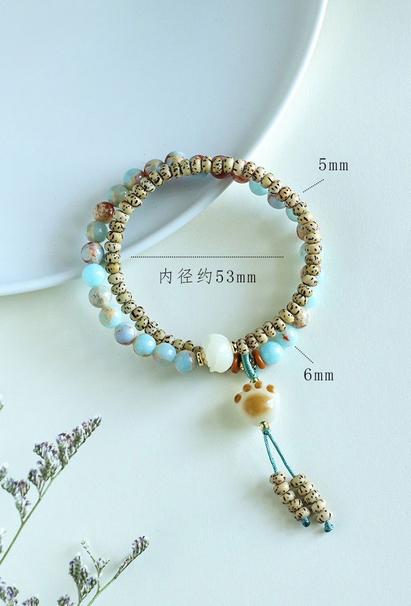 国潮星月菩提炭烧猫爪双圈串珠手链女民族风寿山石文玩手串手饰批发详情33