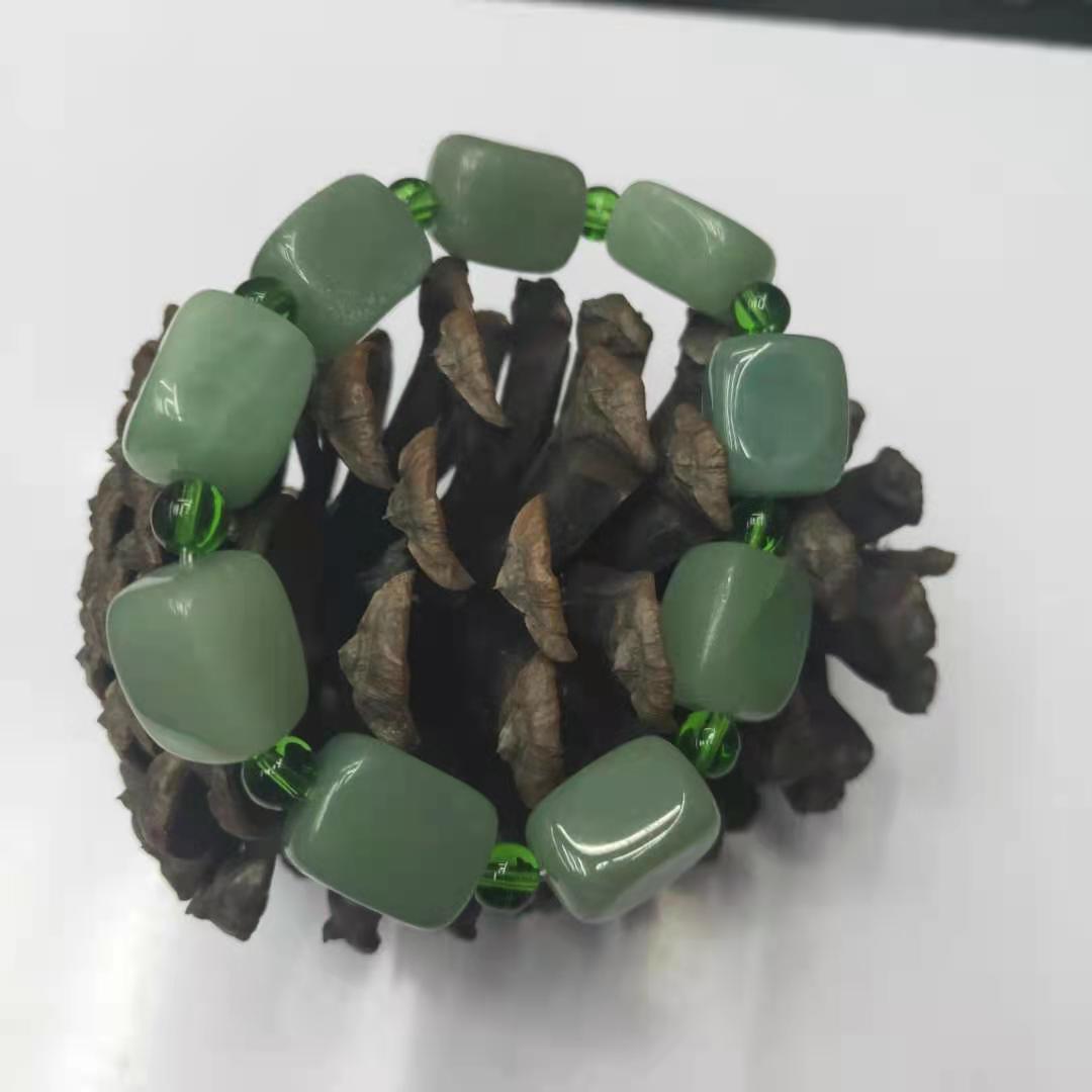 diy natural Dongling jade square irregular combination bracelet, Green Dongling bracelet manufacturer wholesale pic 6