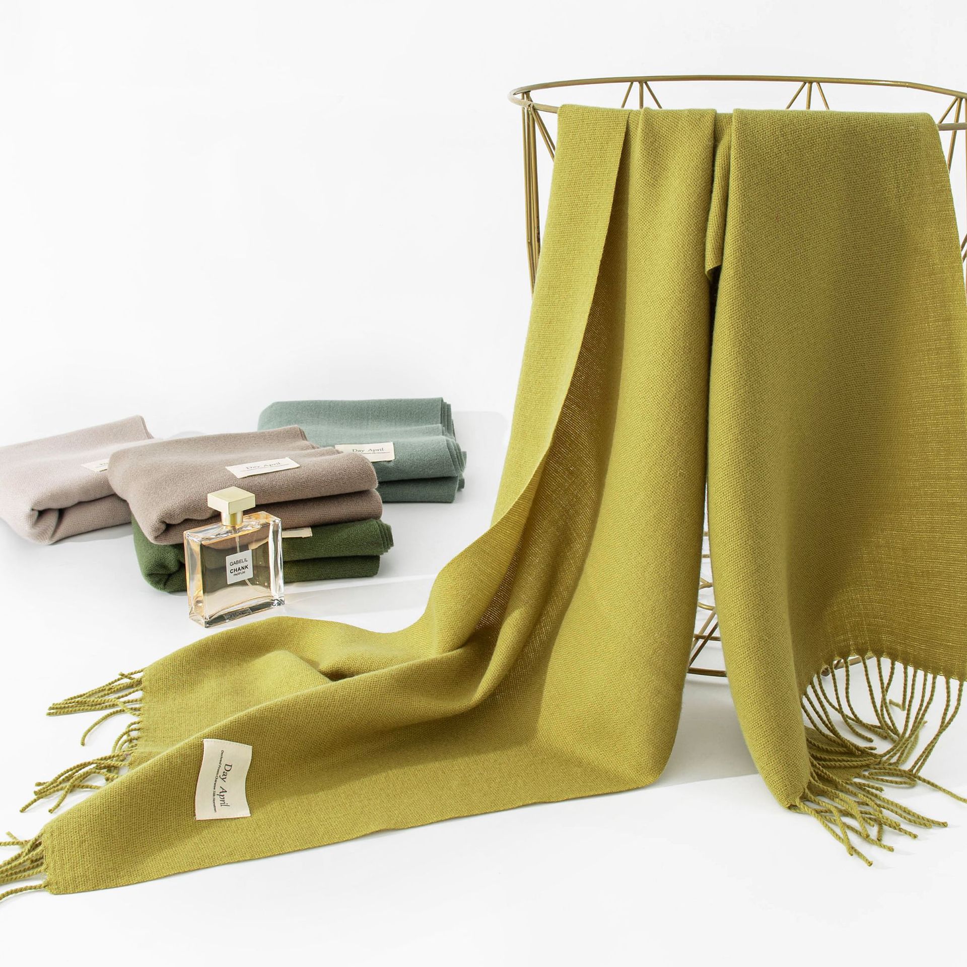 New autumn and winter Ankela red scarf for women, a high-end and versatile faux cashmere scarf in solid color, a warm scarf shawl pic 1