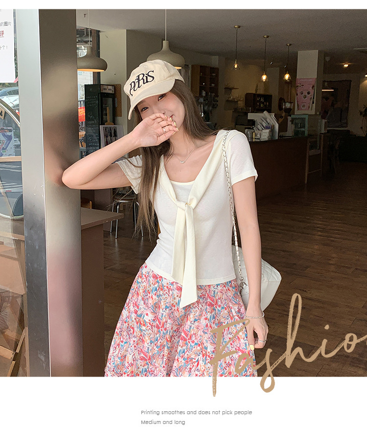 假两件设计感披肩v领短袖t恤女2025夏季新款法式温柔休闲百搭上衣详情15