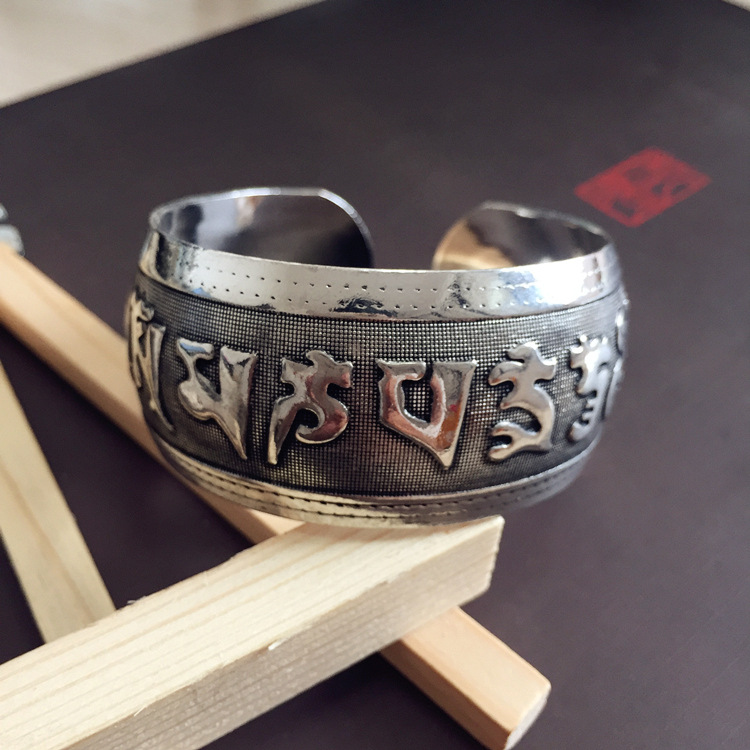 Retro ethnic style silver bracelet, European and American carved wide opening bracelet, fashionable and individual Miao silver aged ancient-style jewelry pic 16