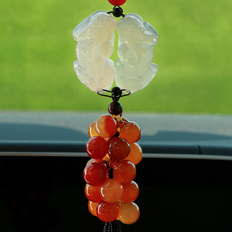 Natural chalcedony car pendants, double PI Xiu car tassel style car pendants for men and women, high-end car rearview mirror pendants pic 5